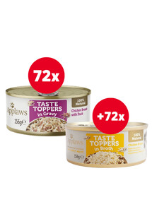 APPLAWS Taste Toppers Pierś z kurczaka i kaczka 72 x 156 g + Pierś z kurczaka w bulionie 72 x 156 g GRATIS