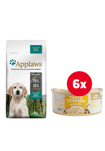 APPLAWS Puppy Small Medium Chicken 2 kg z kurczakiem dla szczeniąt małych i średnich ras + Pierś z kurczaka w bulionie 6 x 156 g GRATIS