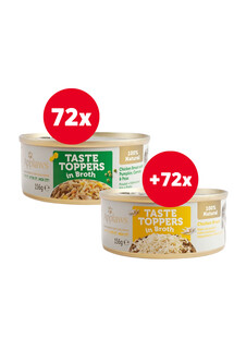 APPLAWS Taste Toppers Pierś z kurczaka, dynia, groszek w bulionie 72 x 156 g + Pierś z kurczaka w bulionie 72 x 156 g GRATIS