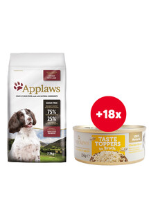 APPLAWS Small & Medium Chicken and Lamb karma dla psów małych i średnich ras z kurczakiem i jagnięciną 7.5 kg + Pierś z kurczaka w bulionie 18 x 156 g GRATIS