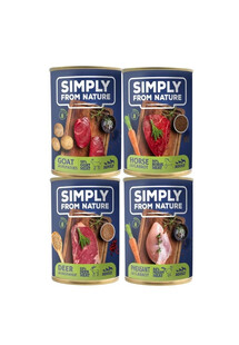 SIMPLY FROM NATURE mokra karma dla psów 4 x 400g mix smaków - konina z siemieniem lnianym, bażant z marchewką, kozina z ziemniakami, jeleń z kaszą gryczaną