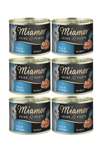 MIAMOR Feline Filets Tuna and shrimps in jelly 6 x 185 g mokra karma dla kotów w galaretce Tuńczyk i krewetki