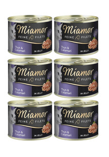 MIAMOR Feline Filets Tuna and calamari in jelly 6 x 185 g mokra karma dla kotów w galaretce Tuńczyk i kalmary