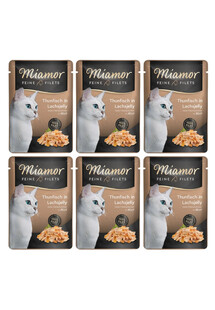 MIAMOR Feline Filets saszetka 6x100 g Mokra karma dla kotów Tuńczyk i łosoś w galaretce