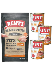 RINTI MAX-I-MUM Sucha karma z kurczakiem 12 kg + Kennerfleisch mokra karma kurczak 3x400 g