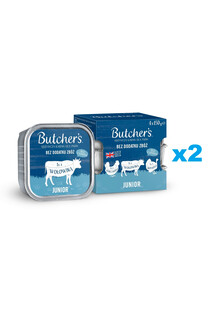 BUTCHER'S Original Junior Mix smaków zestaw 8x150 g pasztet z kurczakiem, z wołowiną i z indykiem dla szczeniąt