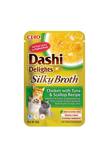 INABA Cat Dashi Delights Silky Broth Uzupełniająca karma dla kotów z kurczakiem, tuńczykiem i przegrzebkami 40g