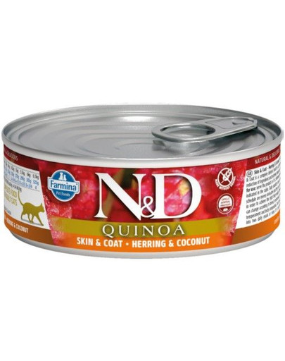 N&D Cat Quinoa Herring & coconut Skin&Coat 80 g karma dla kotów na poprawę stanu sierści