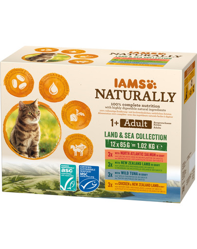 IAMS Naturally Adult Land&sea collection 4 x 85 g - mokra karma dla dorosłych kotów