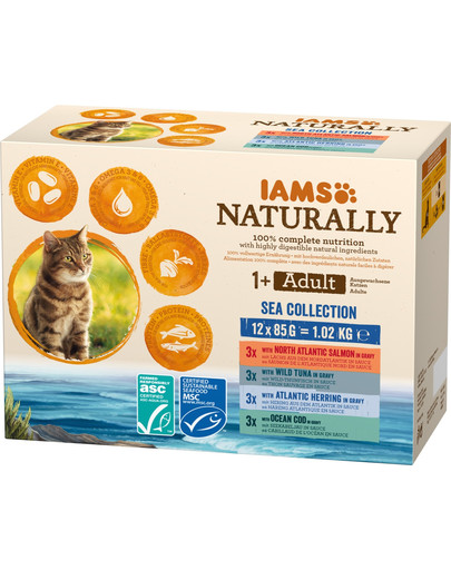 IAMS Naturally Cat Adult Sea Collection 12 x 85 g mokra karma dla dorosłych kotów