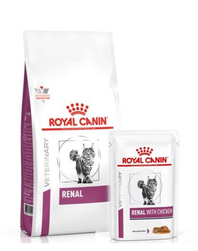 ROYAL CANIN Renal Feline 4 kg - sucha karma dla kotów z niewydolnością nerek + karma mokra Renal Feline kurczak 12 x 85g