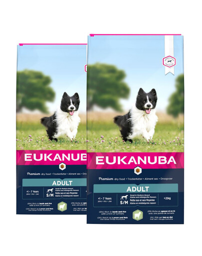 Eukanuba Dog Dry Base Adult Small & Medium Breeds Lamb & Rice 24kg - sucha karma dla psów jagnięcina z ryżem 24 kg (2 x 12 kg)