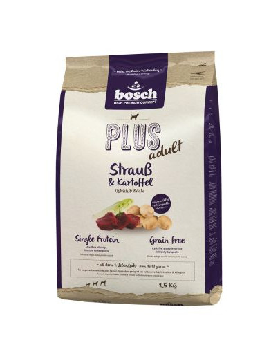 Bosch PetFood Bosch Plus Soft Struś I Ziemniaki 12.5 kg - sucha karma dla psów z wrażliwym żoładkiem struś i ziemniaki  + przysmaki treningowe ze strusiem 300 g