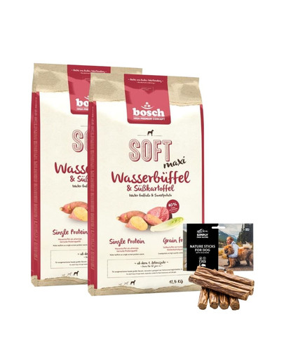 BOSCH Soft Maxi bawół wodny bataty 2 x 12,5 kg + naturalne cygara z dzikiem 7 szt.