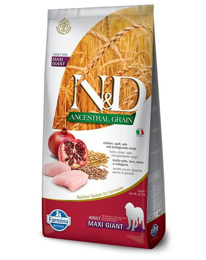 N&D Ancestral Dog Adult Giant Maxi chicken, spelt, oat & pomegranate 12 kg kurczak, orkisz, owies i granat