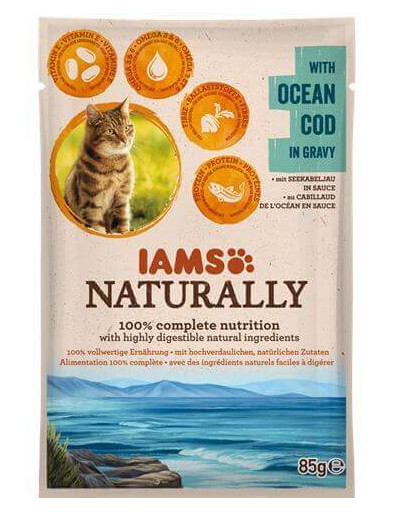 IAMS Naturally Adult Cat with Ocean Cod in Gravy 85 g - mokra karma dla kotów