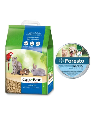 JRS Cat'S Best Universal 20 l (11 kg) + BAYER FORESTO Obroża dla kota i psa przeciw kleszczom i pchłom poniżej 8 kg