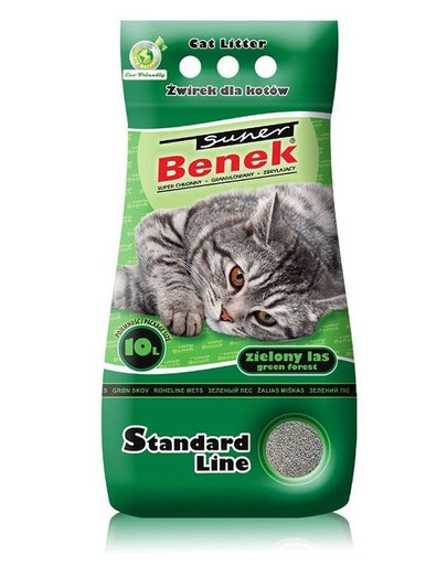 Super Benek Standard Line Żwirek Dla Kotów Zielony Las 20L - żwirek dla kotów o zapachu zielonego lasu 2x 10l