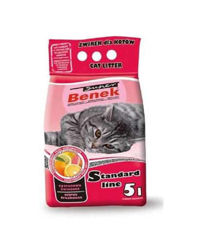 Super Benek Cytrusowa Świeżość 2x 5L - żwirek dla kotów o zapachu cytryny 10L