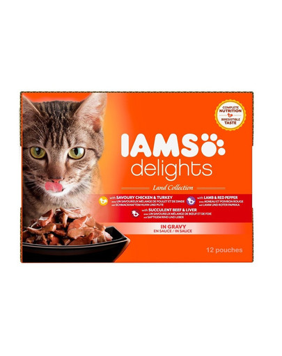 IAMS Cat Delights Adult All Breeds Land In Gravy Pouch karma mokra dla kota 12 x 85 g