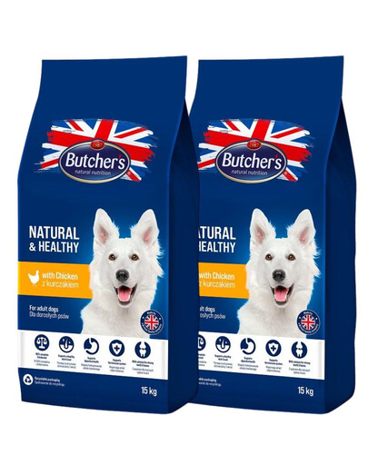 Butcher's Natural&Healthy Dog Dry z Kurczakiem 15 kg x 2