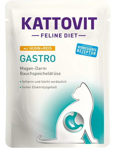 KATTOVIT Feline Diet Gastro Kurczak z ryżem 85 g Dietetyczna karma dla kotów z problemami żołądkowo-jelitowymi