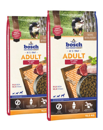 Bosch Adult Lamb & Rice - sucha karma dla dorosłych psów jagnięcina i ryż 30 kg (2 x 15 kg)