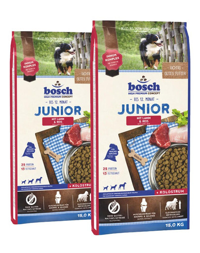 Bosch Junior Lamb & Rice- sucha karma dla młodych psów z jagnięciną i ryżem 30 kg (2 x 15 kg)