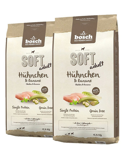 BOSCH Soft Kurczak & Banan, sucha karma dla dorosłych wrażliwych psów 25 kg (2 x 12,5 kg)