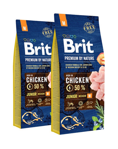 Brit Premium By Nature Junior Medium Chicken 30 kg - sucha karma dla młodych psów rasy średniej z kurczakiem 30 kg (2 x 15 kg)