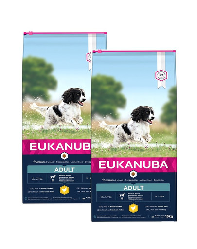 EUKANUBA Active Adult Medium Breed bogata w świeżego kurczaka 30 kg (2 x 15kg)