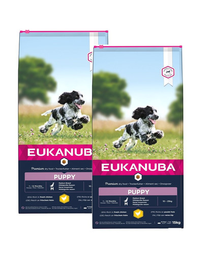 EUKANUBA Growing Puppy Medium Breed bogata w świeżego kurczaka 30 kg (2 x 15kg)