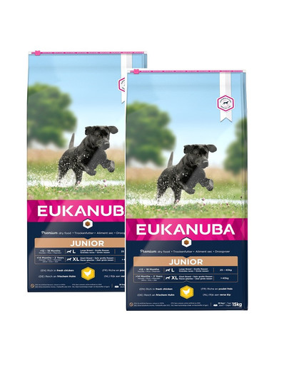 Eukanuba Junior Large Breed Chicken 30 kg - karma sucha dla psów z kurczakiem 30 kg (2 x 15 kg)