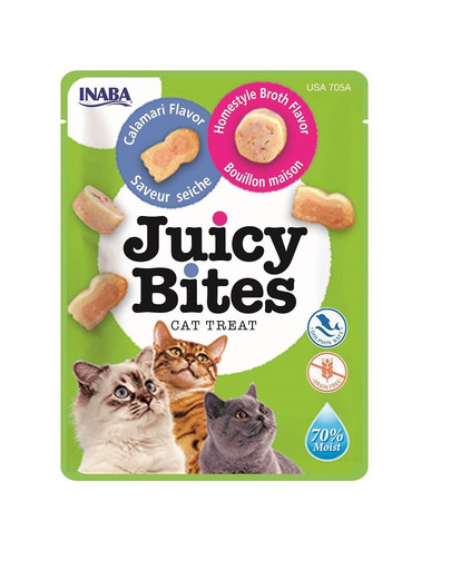 Juicy Bites wilgotne przysmaki domowy bulion i kalmary dla kota 33,9 g (3x11,3 g)