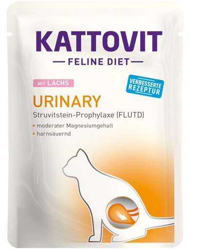 KATTOVIT Feline Diet Urinary z łososiem 85 g Dietetyczna karma dla kotów w celu zapobiegania powstawaniu kamieni struwitowych