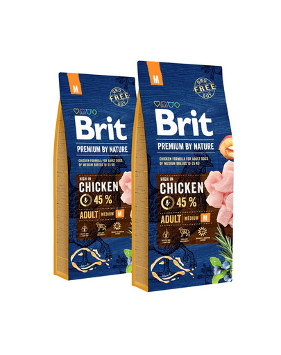 BRIT Premium By Nature Adult Medium M 30 kg zestaw  (2 x 15 kg)