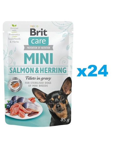 BRIT Care Mini Pouch Łosoś i Śledź Sterilised 24x85g mokra karma dla psów kastrowanych