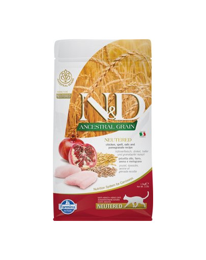 FARMINA N&D Low Grain Chicken & Pomegranate Neutered 1.5 kg - sucha karma dla dorołych kotów z kurczakiem