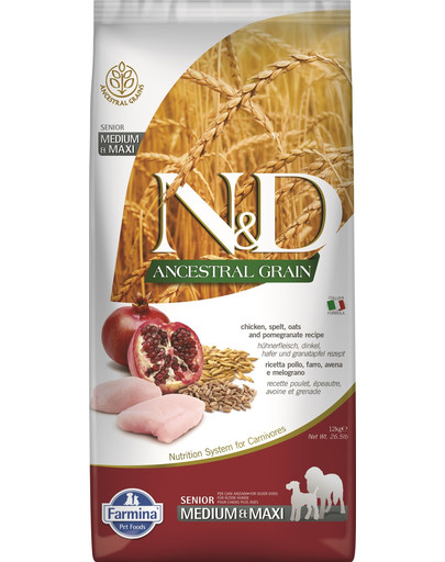 N&D Low Grain Chicken & Pomegranate Senior Medium & Maxi 12 kg