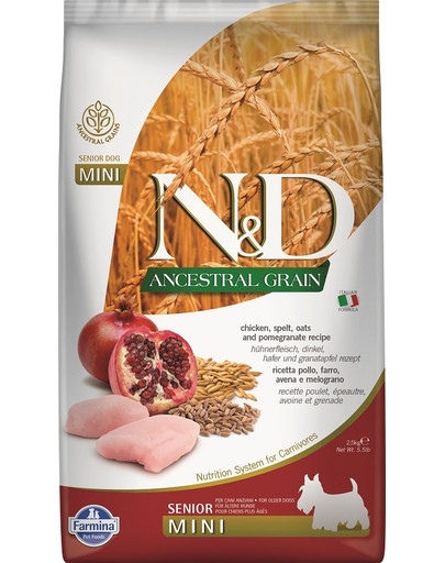 FARMINA N&D Ancestral Grain Dog Chicken, Spelt, Oats and Pomegranate Senior Mini 2.5 kg