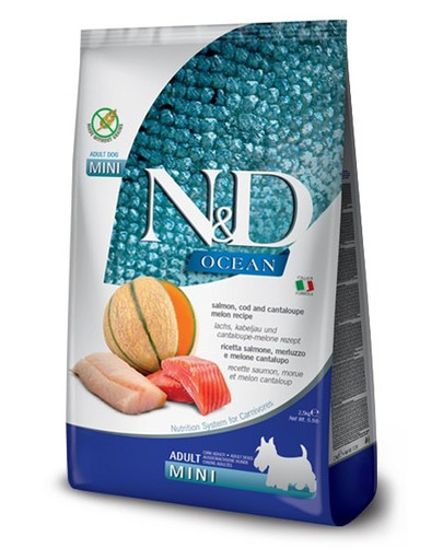 N&D Ocean Dog Adult Mini salmon, cod & canatloupe melon 800 g łosoś, dorsz, melon kantalupa