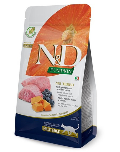 N&D Pumpkin Cat Neutered Adult lamb & blueberry 1.5 kg jagnięcina i borówki dla kastratów