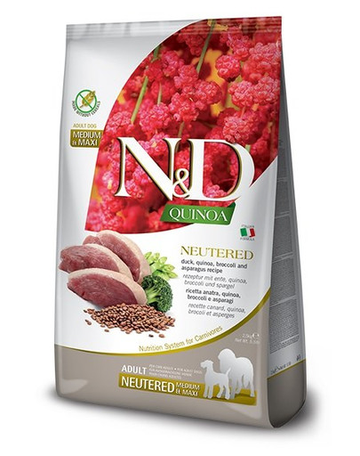 FARMINA N&D Quinoa Dog Neutred Adult Madium & Maxi duck, broccoli & asparagus 2.5 kg kaczka, brokuł i szparagi dla psów po kastracji