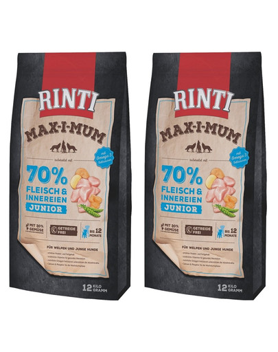 RINTI MAX-I-MUM Junior Chicken z kurczakiem dla szczeniąt 2 x 12 kg