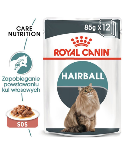 ROYAL CANIN® Hairball Care pomaga zmniejszyć powstawanie kul włosowych. Receptura pobudza jelita, wspomagając usuwanie sierści. Potwierdzona skuteczność już w 14 dni. Dostępna w wersji mokrej i suchej.