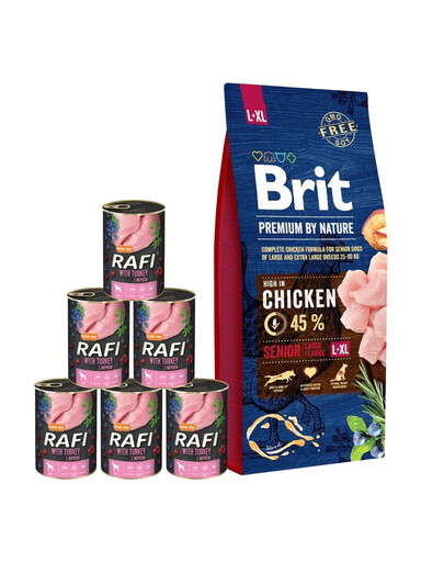 BRIT Premium By Nature Senior Large Extra Large L+XL 15 kg + mokra karma z indykiem 6x400 g zestaw