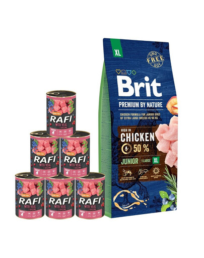 BRIT Premium By Nature Junior Extra Large XL 15 kg + mokra karma z cielęciną 6x400 g zestaw