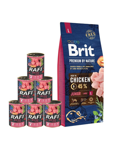 BRIT Premium By Nature Junior Large L 15 kg + mokra karma z cielęciną 6x400 g