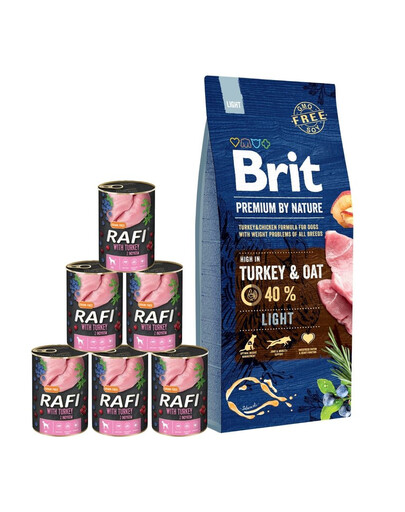 BRIT Premium By Nature Light 15 kg + mokra karma z indykiem 6x400 g zestaw