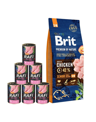 Brit Premium By Nature Senior Small/Medium Chicken 15 kg - sucha karma dla starszych psów rasy małej i średniej z kurczakiem 15kg+ mokra karma z indykiem 6x400 g